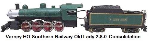 Varney HO scale Old-Lady 2-8-0 Consolidation Steam Locomotive & Tender in Southern Railway Livery