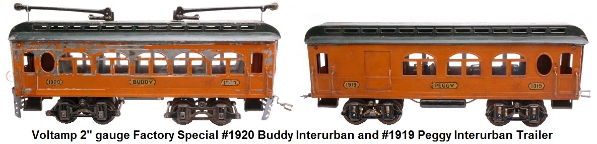 Voltamp 2 inch gauge Factory Special #1920 Buddy Interurban and #1919 Peggy Interurban trailer
