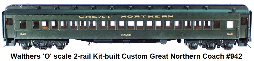 Walthers 'O' scale 2-rail Kit-built Custom Great Northern Coach #942