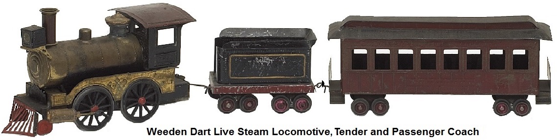 Weeden Dart live steam 0-4-0 locomotive, tender and passenger coach made 1888-1918