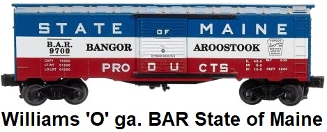 Williams Electric Trains 'O' gauge BAR State of Maine Box car from original AMT/Kusan tooling
