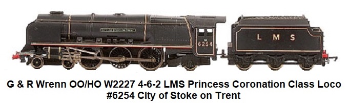 G & R Wrenn Railways OO/HO W2227 4-6-2 LMS lined black Princess Coronation Class Loco #6254 City of Stoke on Trent