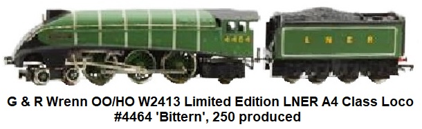 G & R Wrenn Railways OO/HO gauge W2413 Limited Edition LNER A4 Class Locomotive and Tender 'Bittern', in green, #4464, no. 21 of 250 produced