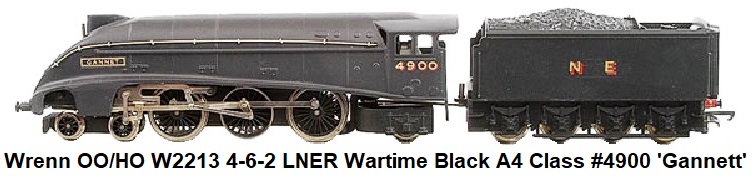 G & R Wrenn Railways OO/HO gauge W2213 A 4-6-2 LNER wartime black A4 Class Locomotive and Tender #4900 'Gannett'