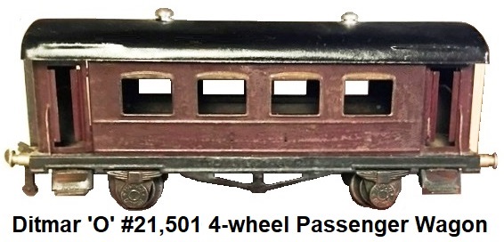 Ditmar 'O' gauge #21,501 4-wheeled passenger coach, 23cm