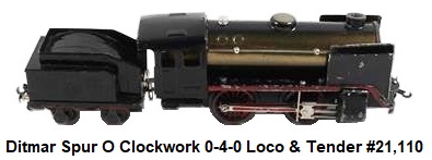 Ditmar Spur O Clockwork 0-4-0 locomotive with 4-wheel tender #21,110