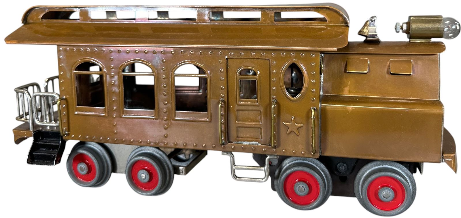 Cantey Johnson built Grammes Standard ga set with Lionel motor, drive unit and non-powered wheel set in loco, fit with Lionel type couplers