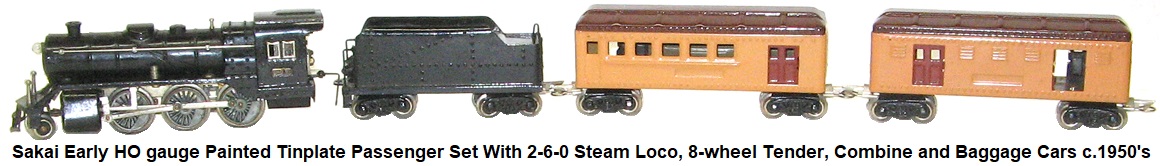 Sakai HO early sheet metal passenger set with 2-6-0 steam outline loco